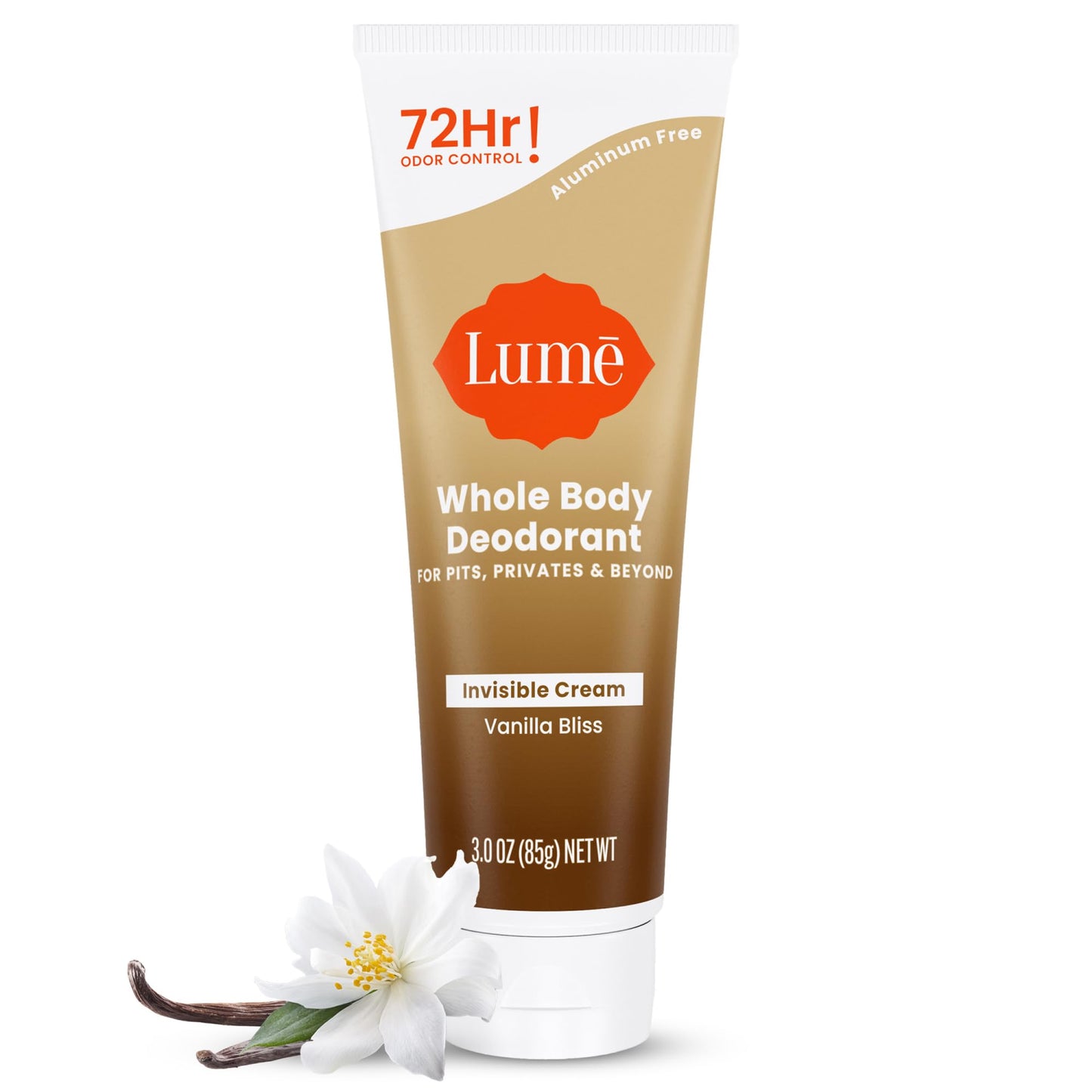 Lume Whole Body Deodorant - Invisible Cream Tube | 72-Hour Odor Control | Aluminum & Baking Soda Free | Vanilla Bliss