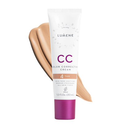 Lumene Color Correcting CC Cream — Lightweight Foundation, Tan Shade, Medium Coverage, Vegan