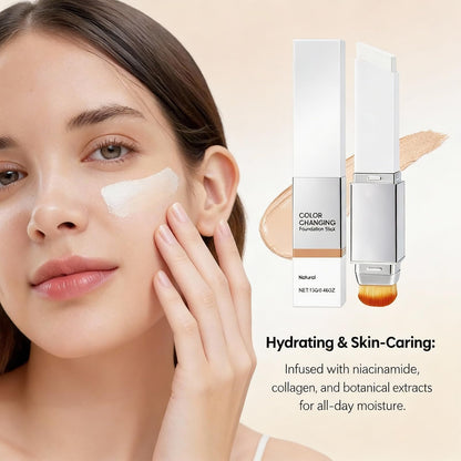 Lumine Skin Color-Changing Foundation Stick – Dual-Ended, Detachable Brush, Hydrating Full to Medium Coverage