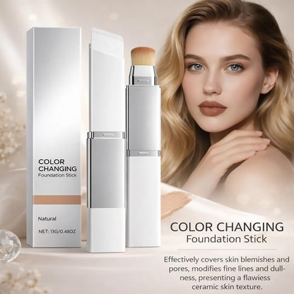 Lumine Skin Color-Changing Foundation Stick – Dual-Ended, Detachable Brush, Hydrating Full to Medium Coverage