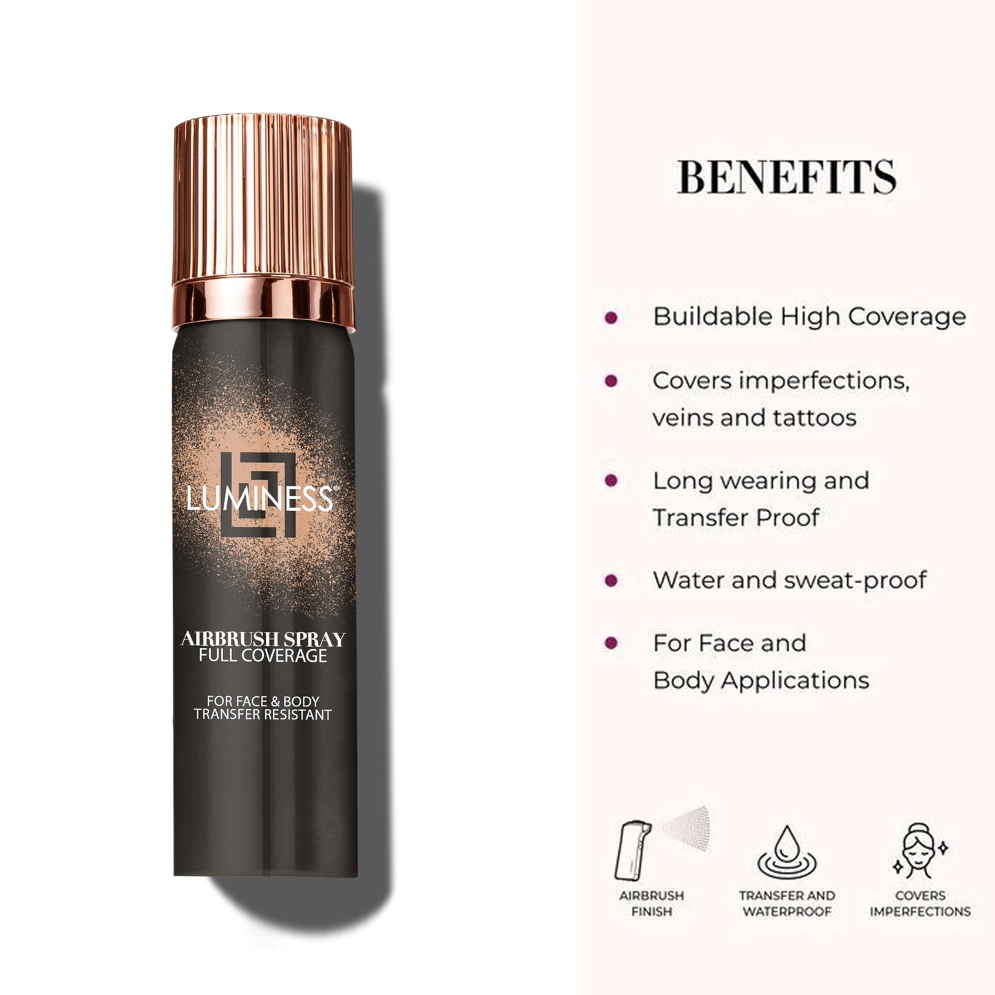 LUMINESS Airbrush Body Coverage – Full Coverage Foundation for Face & Body (Deep Rich) | Water-Resistant & Long-Wear