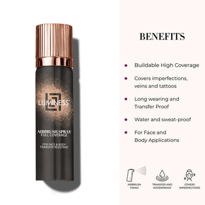 LUMINESS Airbrush Body Coverage – Tattoo Cover Up Foundation (Water-Resistant, Long-Wear, Warm)