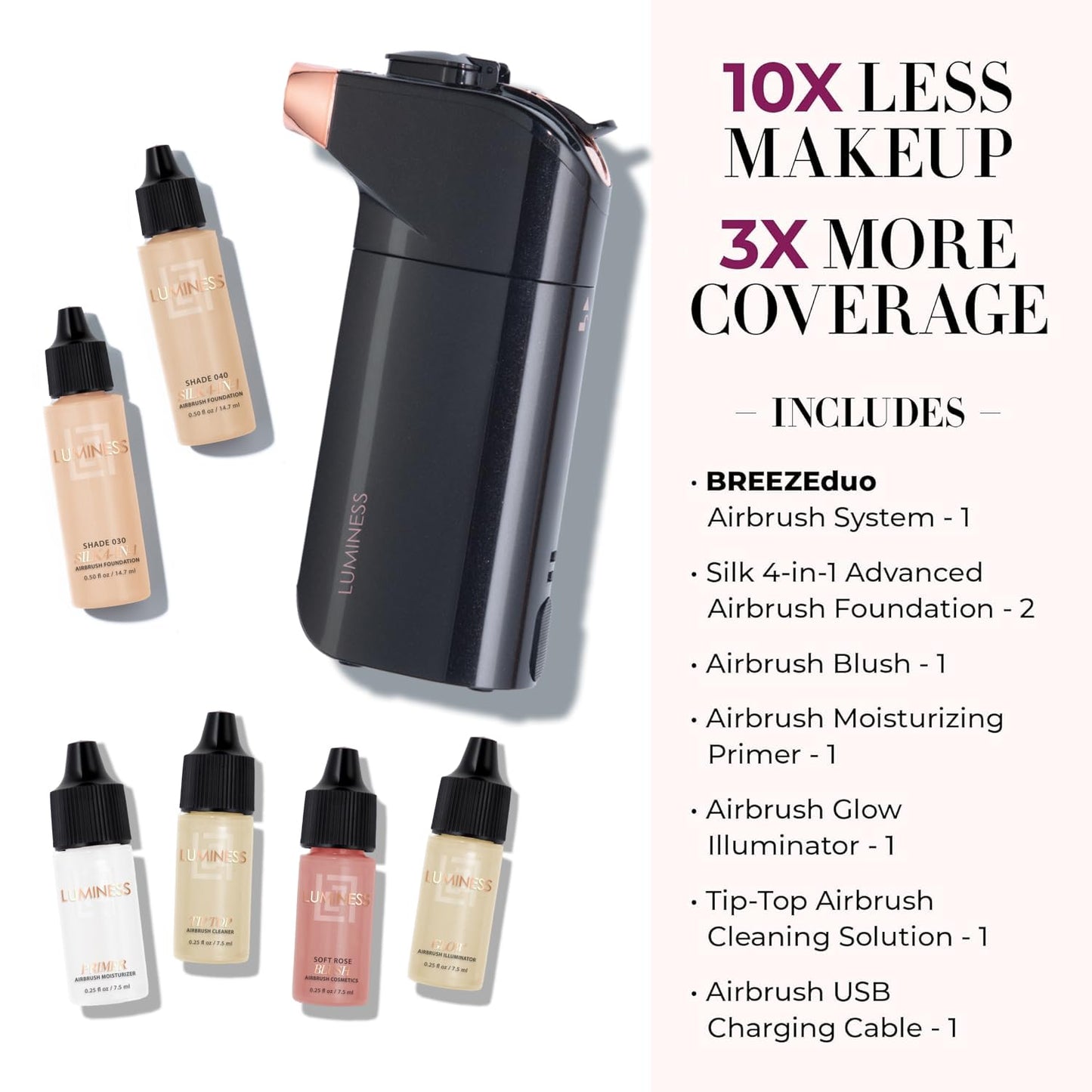 Luminess Breeze Duo Airbrush Makeup System – Medium Coverage, 9-Piece Kit with 2 Silk Foundations