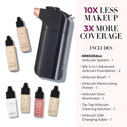Luminess Breeze Duo Airbrush Makeup System – Fair Coverage, 9-Piece Kit with Silk Foundations & Primer