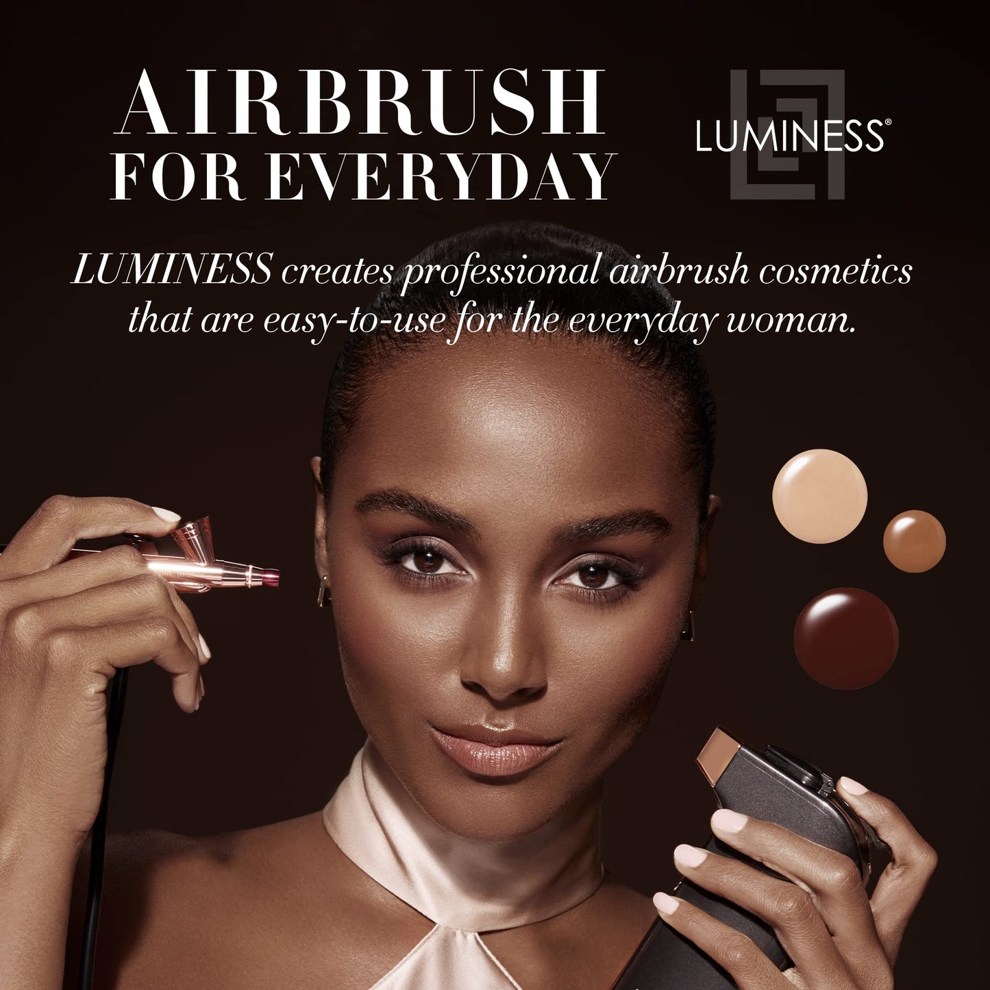 LUMINESS BREEZE DUO Airbrush Makeup System – 9-Piece Kit with 2 Silk Foundations, Plum Blush & Glow Highlighter