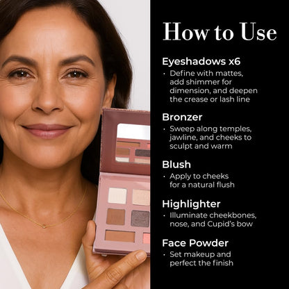 LUMINESS Face Time Essentials Palette – All-in-One Makeup Kit with 6 Eyeshadows, Bronzer, Blush, Highlighter & Powder