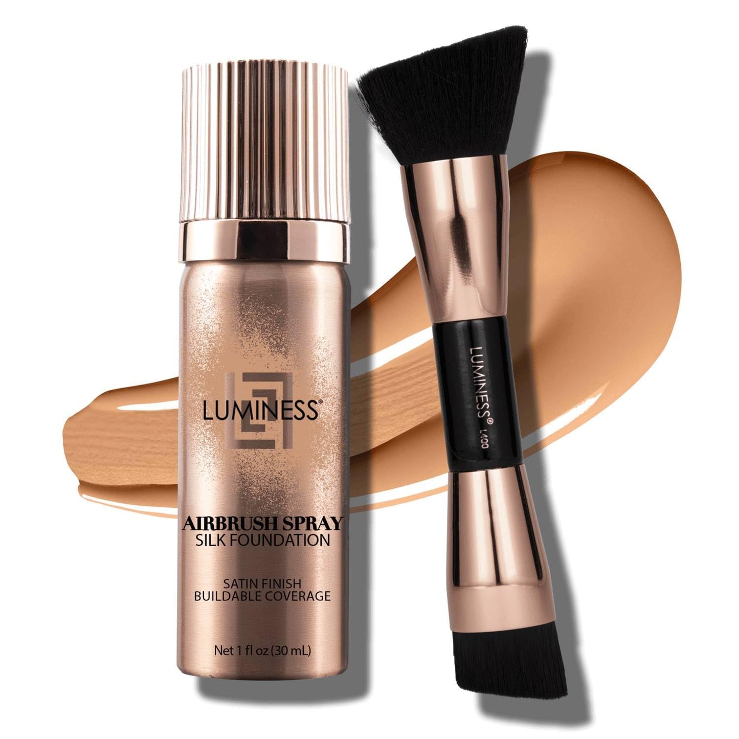 LUMINESS Silk Airbrush Spray Foundation 2-PC Kit | Buildable Coverage, Hydration & Humidity-Resistance — Light Warm