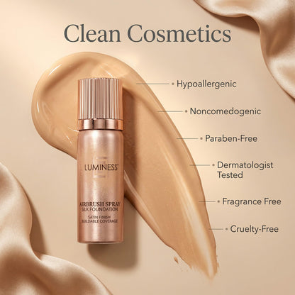 LUMINESS Silk Airbrush Spray Foundation 2-PC Kit | Buildable Coverage, Hydration & Humidity-Resistance — Light Warm