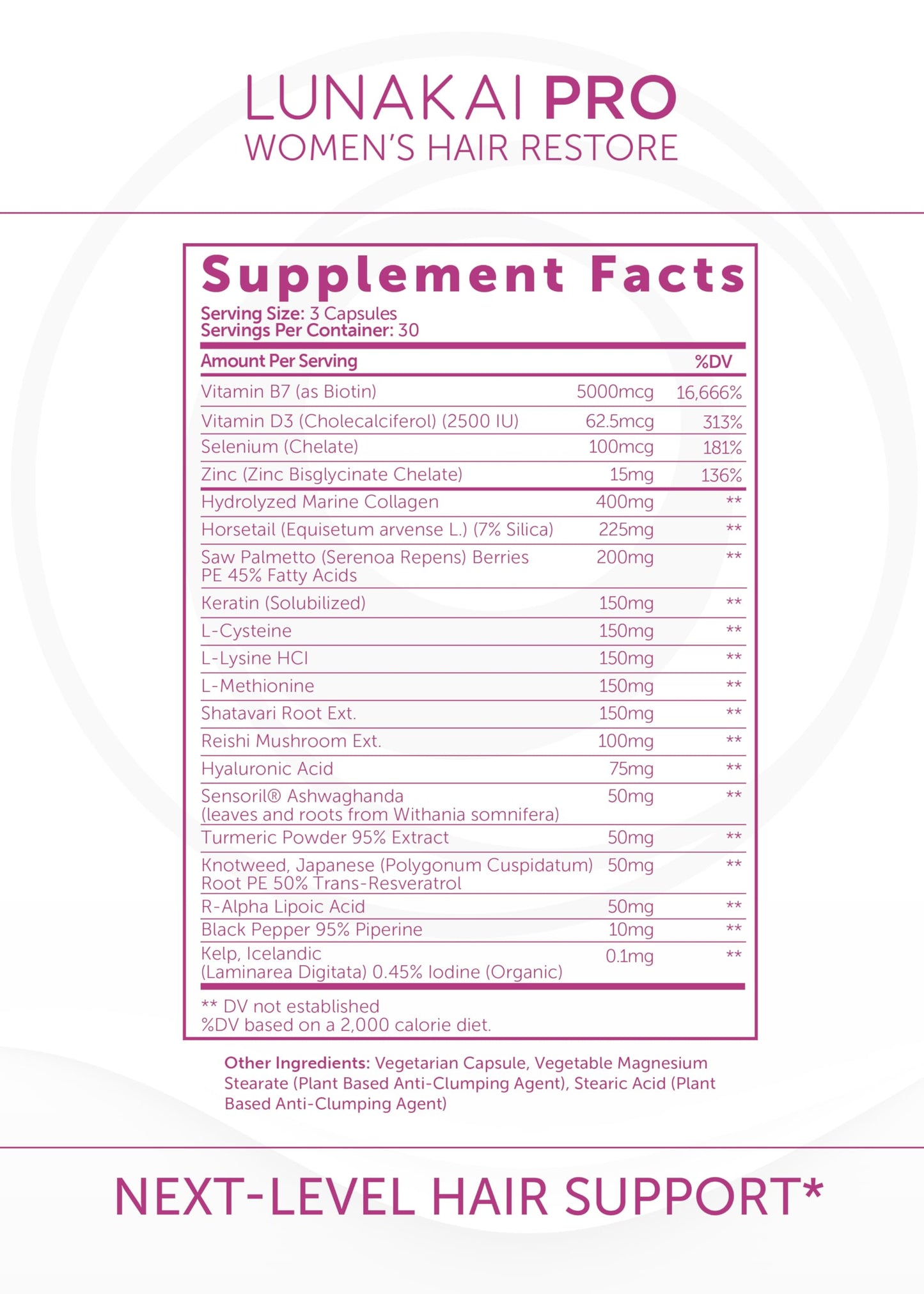 Lunakai PRO: USA-Made Women’s Hair Growth Vitamins – 90 Count