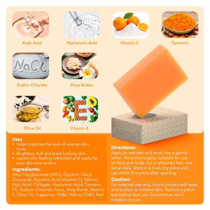 Lunavia Kojic Acid Complexion Brightening Soap Bar – 3-Pack with Vitamin C, Turmeric, Retinol, Collagen & Hyaluronic Acid