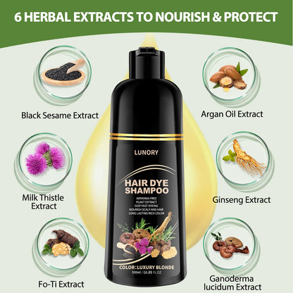 Lunory Light Blonde Hair Dye Shampoo for Gray Coverage – 3 in 1 Color, Argan Oil & Ginseng, 500ml