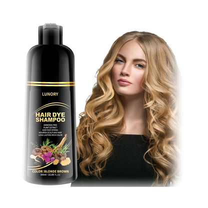 Lunory Blonde Brown Hair Dye Shampoo – Gray Coverage, 3-in-1 Color Shampoo (Argan Oil & Ginseng) 500ml
