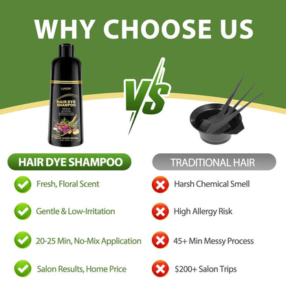 Lunory Blonde Brown Hair Dye Shampoo – Gray Coverage, 3-in-1 Color Shampoo (Argan Oil & Ginseng) 500ml
