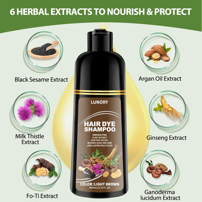 Lunory Light Brown Hair Dye Shampoo – 3-in-1 Color, Ammonia-Free & Paraben-Free