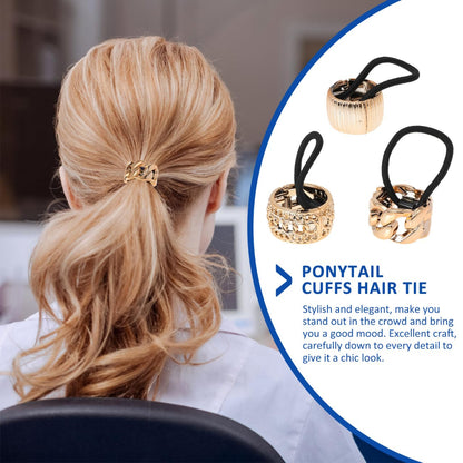 Lurrose Gold Ponytail Cuff Accessory - Punk Gothic Elastic Hair Tie Band (6 Pcs)