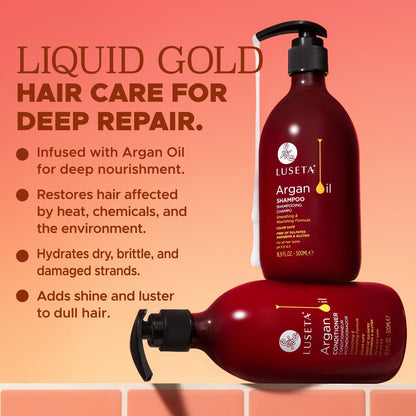 Luseta Argan Oil Shampoo & Conditioner Set – Thickening, Frizz Control, All Hair Types | Sulfate Free | 2 x 16.9 fl oz