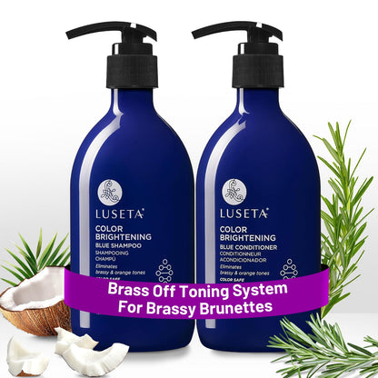 Luseta Blue Shampoo & Conditioner Set – Color Brightening for Brassy & Brunette Tones, 2x16.9oz