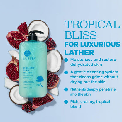 Luseta Coconut Milk Body Wash with Coconut Oil & Pomegranate — Deep Hydration & Gentle Cleansing (33.8oz)