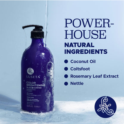 Luseta Color Brightening Blue Shampoo for Brunettes | Neutralizes Brass & Brassy Orange Tones | Sulfate Free 16.9oz