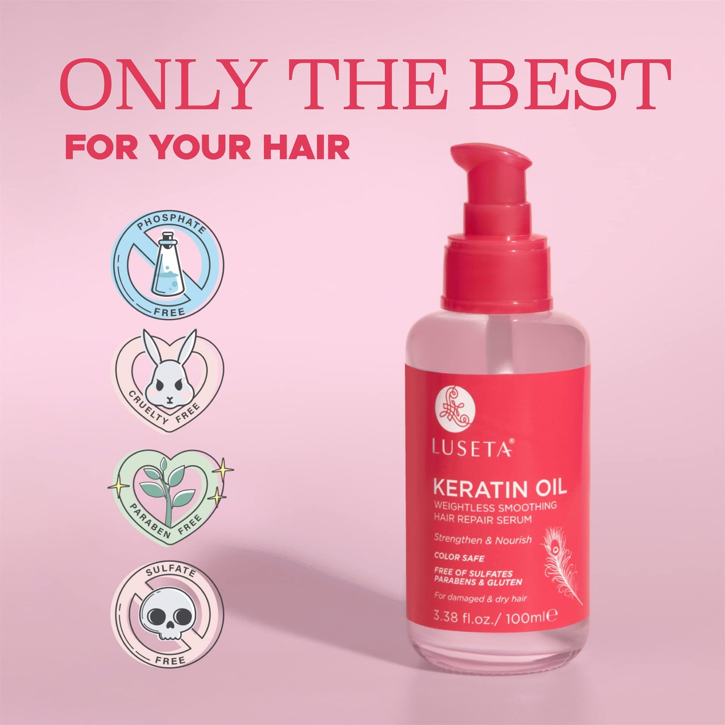 L LUSETA Keratin Hair Oil Serum for Color Treated Hair – Strengthen & Nourish