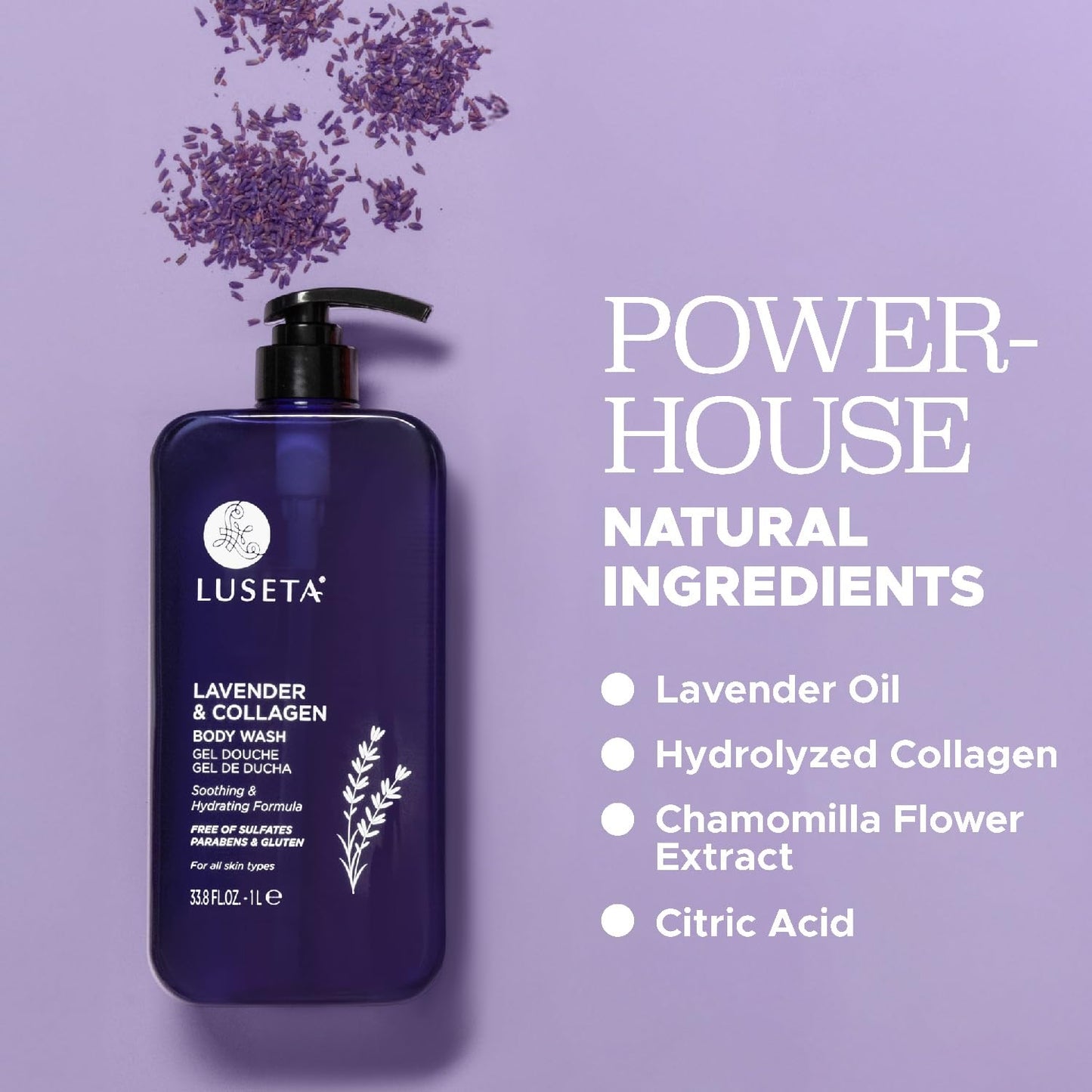 Luseta Lavender & Collagen Body Wash – Hydration, Calming Scent, 33.8oz
