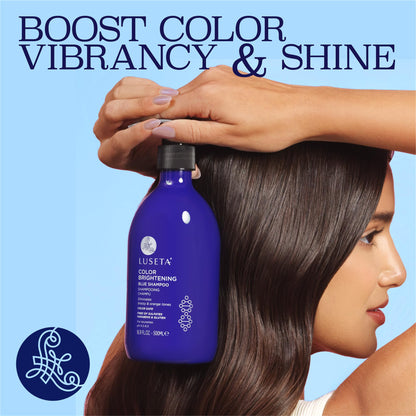 Luseta Color Brightening Blue Shampoo for Brunettes | Neutralizes Brass & Brassy Orange Tones | Sulfate Free 16.9oz