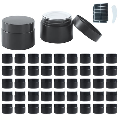Lustervial 2oz Glass Jars with Lids — 45 Pack Matte Black Travel Cosmetic Containers