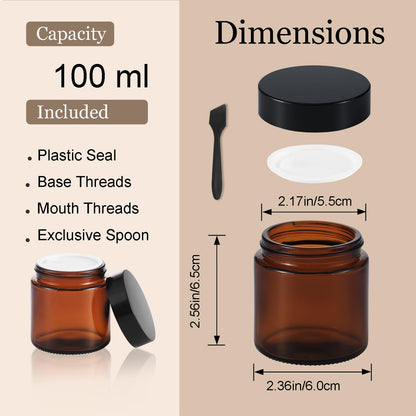 Lustervial 4oz Amber Glass Jars with Lids Black Label – 16 Pack Travel Cosmetic Containers