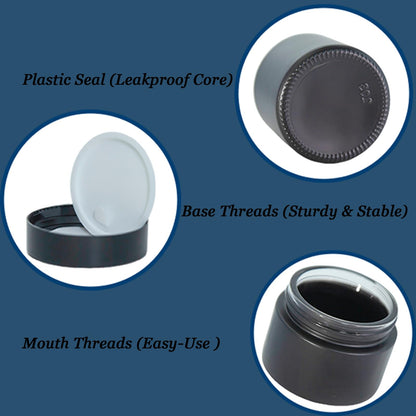 Lustervial 2oz Glass Jars with Lids — 45 Pack Matte Black Travel Cosmetic Containers