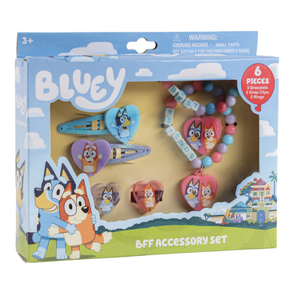 LUV HER Bluey Girls BFF 6-Piece Toy Jewelry Box Set | Rings, Bead Bracelets & Hair Clips