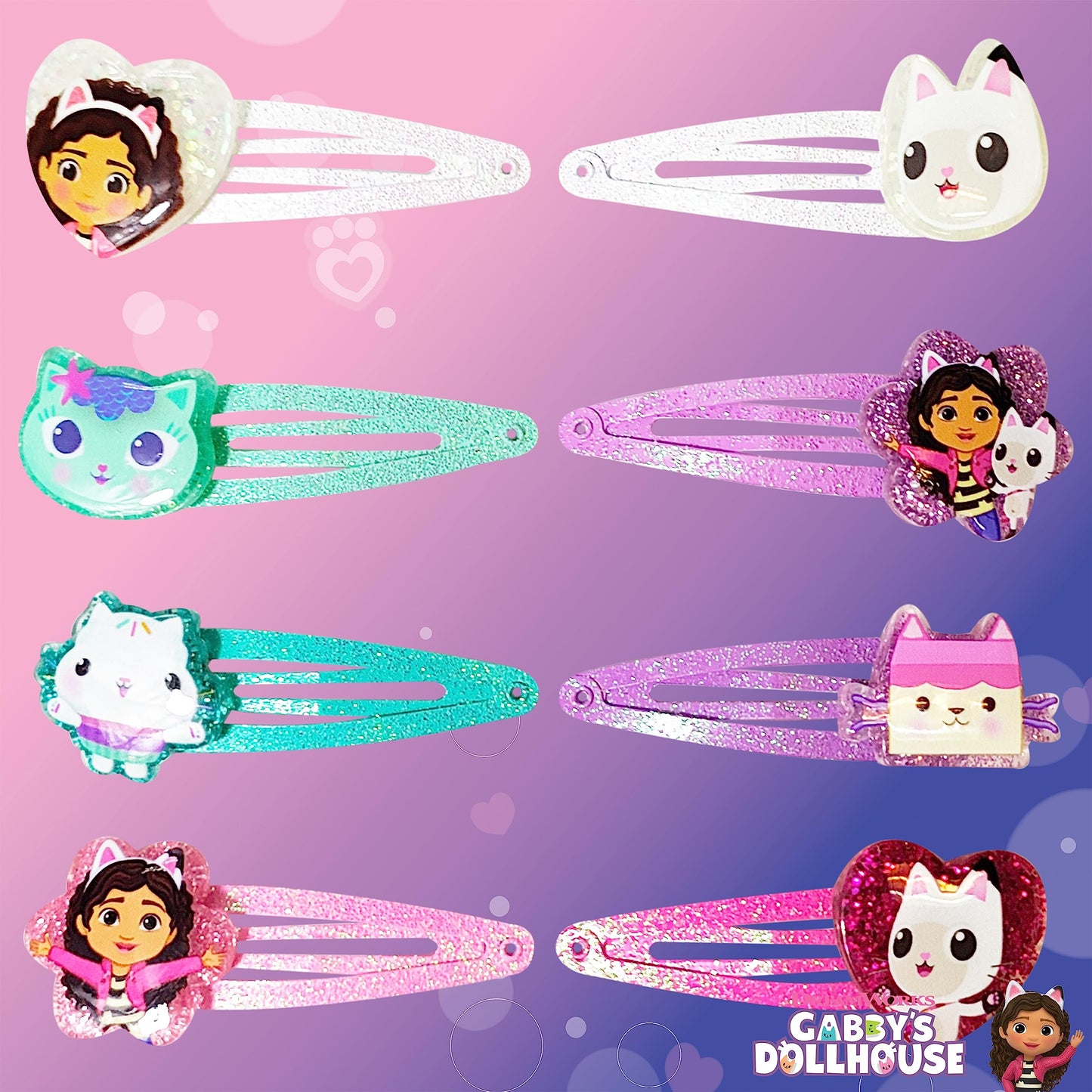 LUV HER Gabby's Dollhouse Kids Hair Clips – 8-Pack Multi-Color Snap Clips