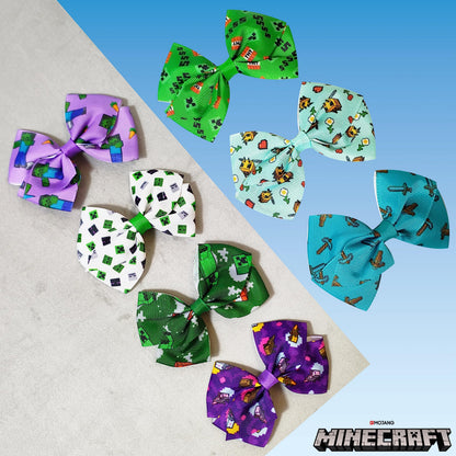 LUV HER Minecraft Kids Hair Bows - 7 Pcs, 4-Inch Bundle, Multicolor Clips