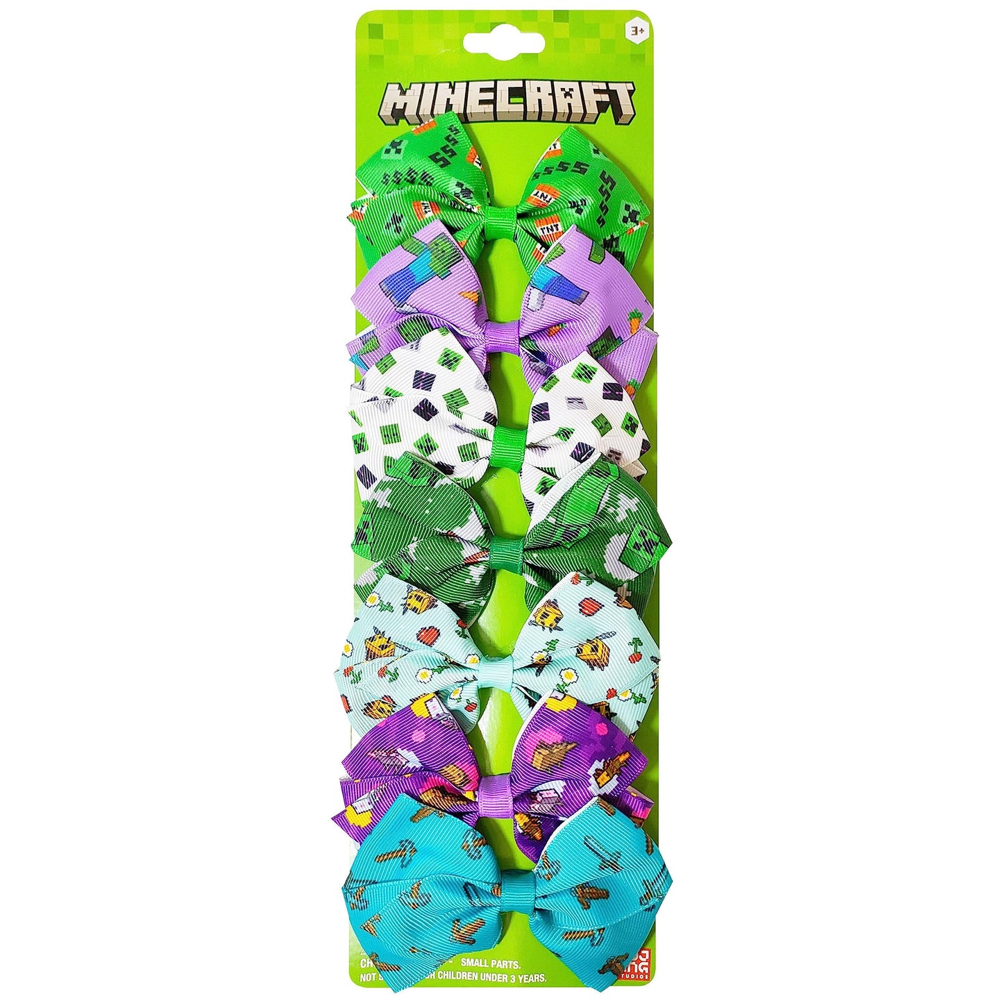 LUV HER Minecraft Kids Hair Bows - 7 Pcs, 4-Inch Bundle, Multicolor Clips