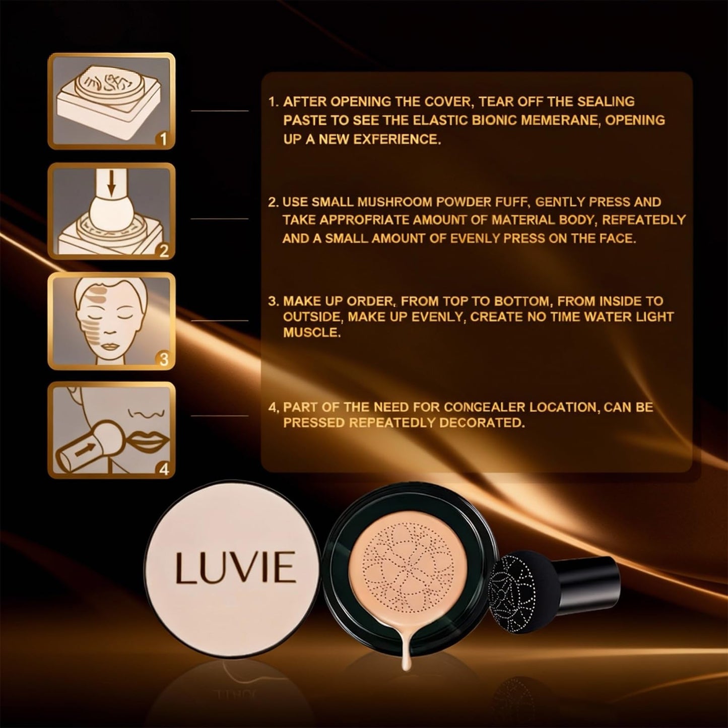 Luvie Foundation Cushion – 2026 Mushroom Head Air Cushion CC Cream in Ivory White