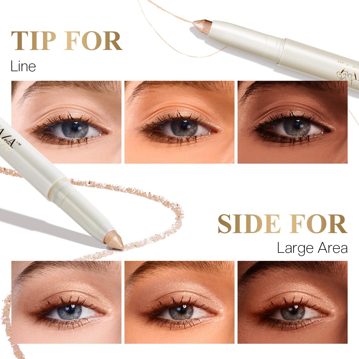 LUXAZA PRO 2PCS Eyeshadow Stick – Creamy Caramel-Latte Shimmer with Built-In Brush & Sharpener