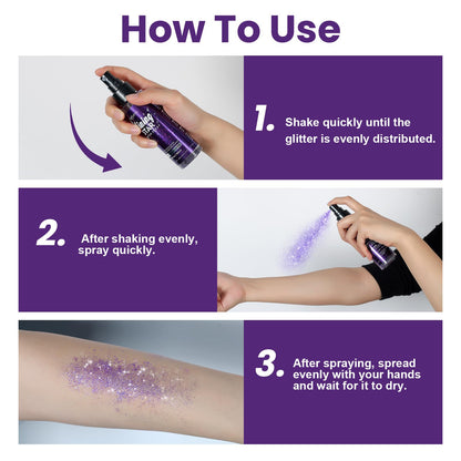 Luxfume Body Glitter Spray | Quick-Drying, Waterproof Glitter Hairspray for Stage Makeup, 3.38 oz