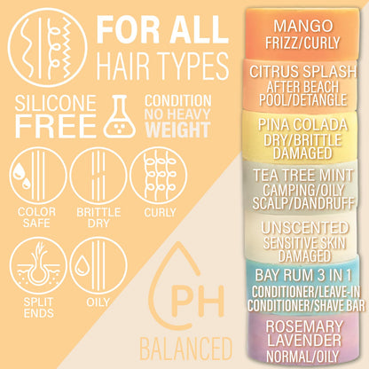 Luxiny Citrus Splash Natural Conditioner Bar — Sulfate-Free, Made in USA, 50g, Up to 70 Uses | Travel & All Hair Types