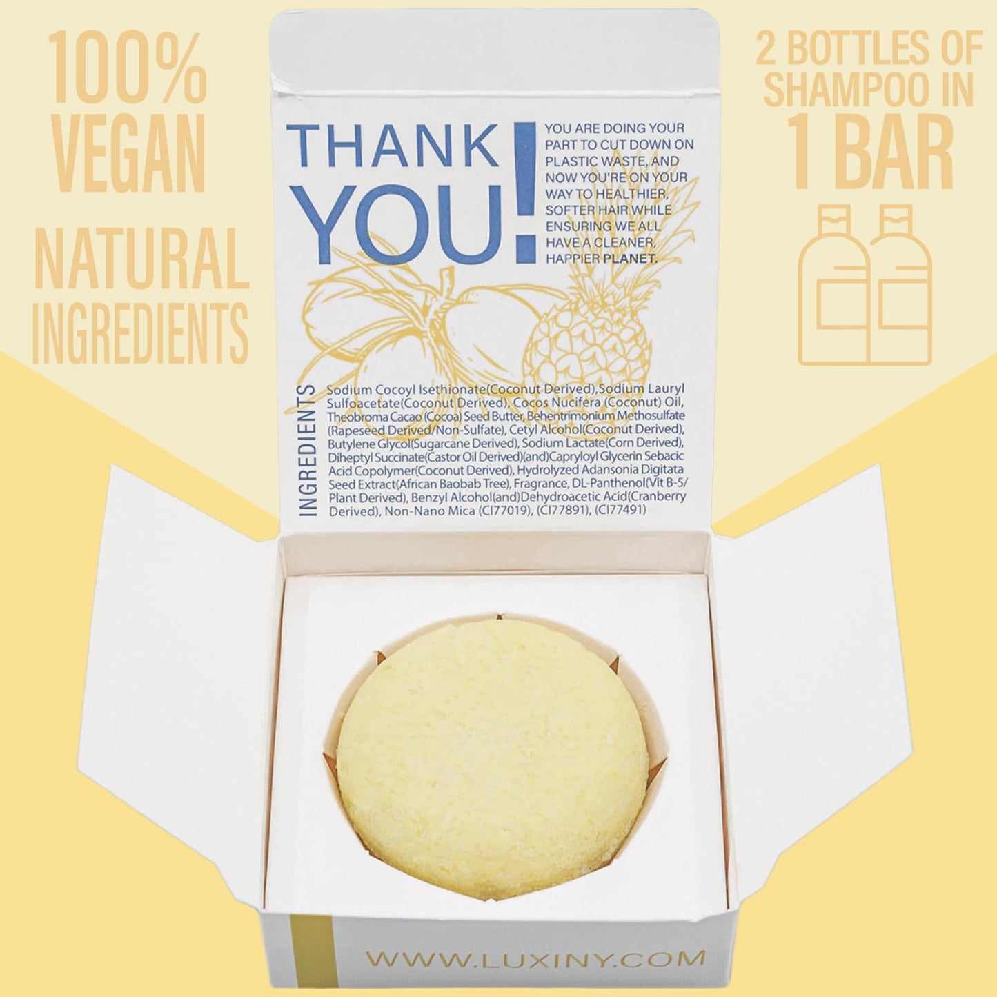 Luxiny Pina Colada Shampoo Bar – Vegan, Sulfate-Free Moisturizing for Dry & Damaged Hair | Made in USA