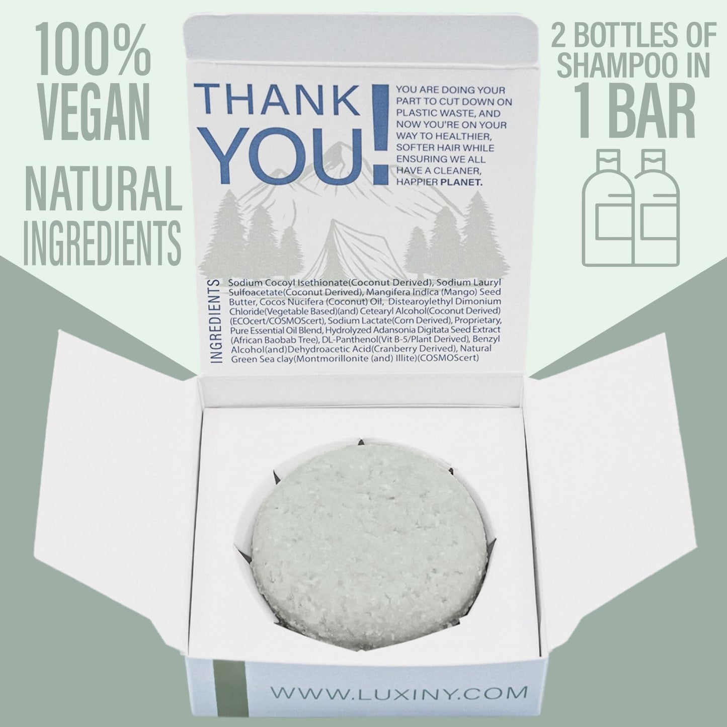 Luxiny Tea Tree Mint Shampoo & Conditioner Bar Set – Sulfate-Free, Made in USA