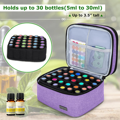 Luxja Essential Oil Carrying Case – Holds 30 Bottles (5ml-30ml) | Double-Layer Organizer (Lavender) - Bag Only