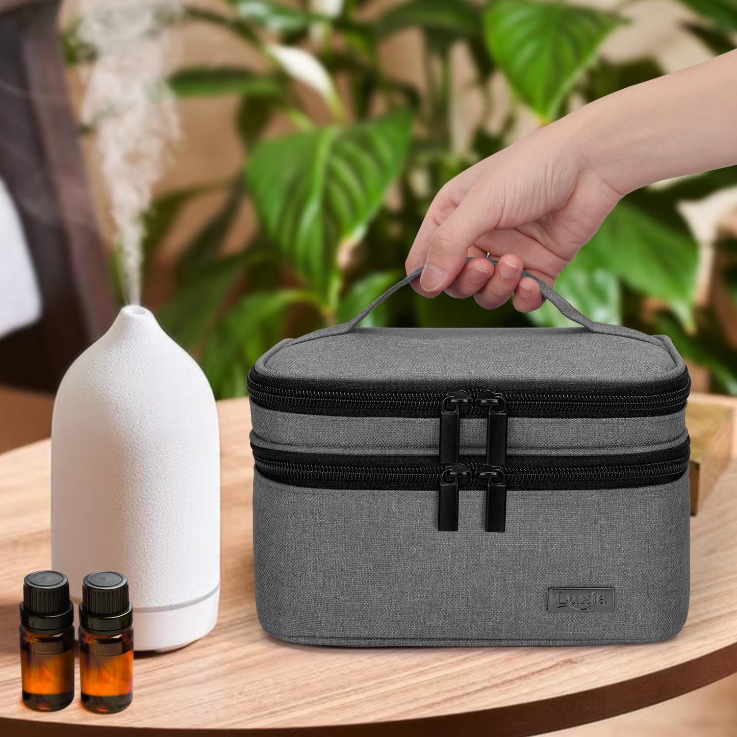 LUXJA Essential Oil Carrying Case — Holds 30 Bottles (5–30ml) | Double-Layer Organizer, Gray
