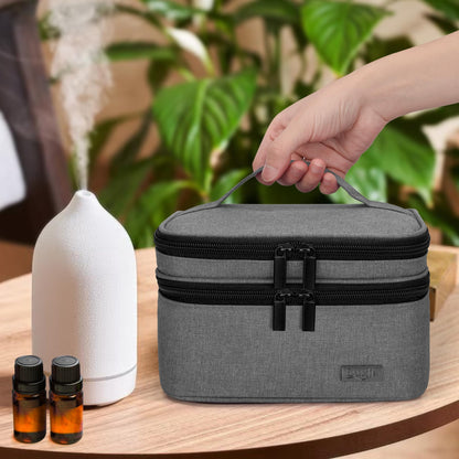 LUXJA Essential Oil Carrying Case — Holds 30 Bottles (5–30ml) | Double-Layer Organizer, Gray