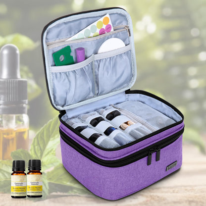 LUXJA Essential Oil Carrying Case – Holds 30 Bottles (5ml-30ml) Purple | Double Layer Organizer