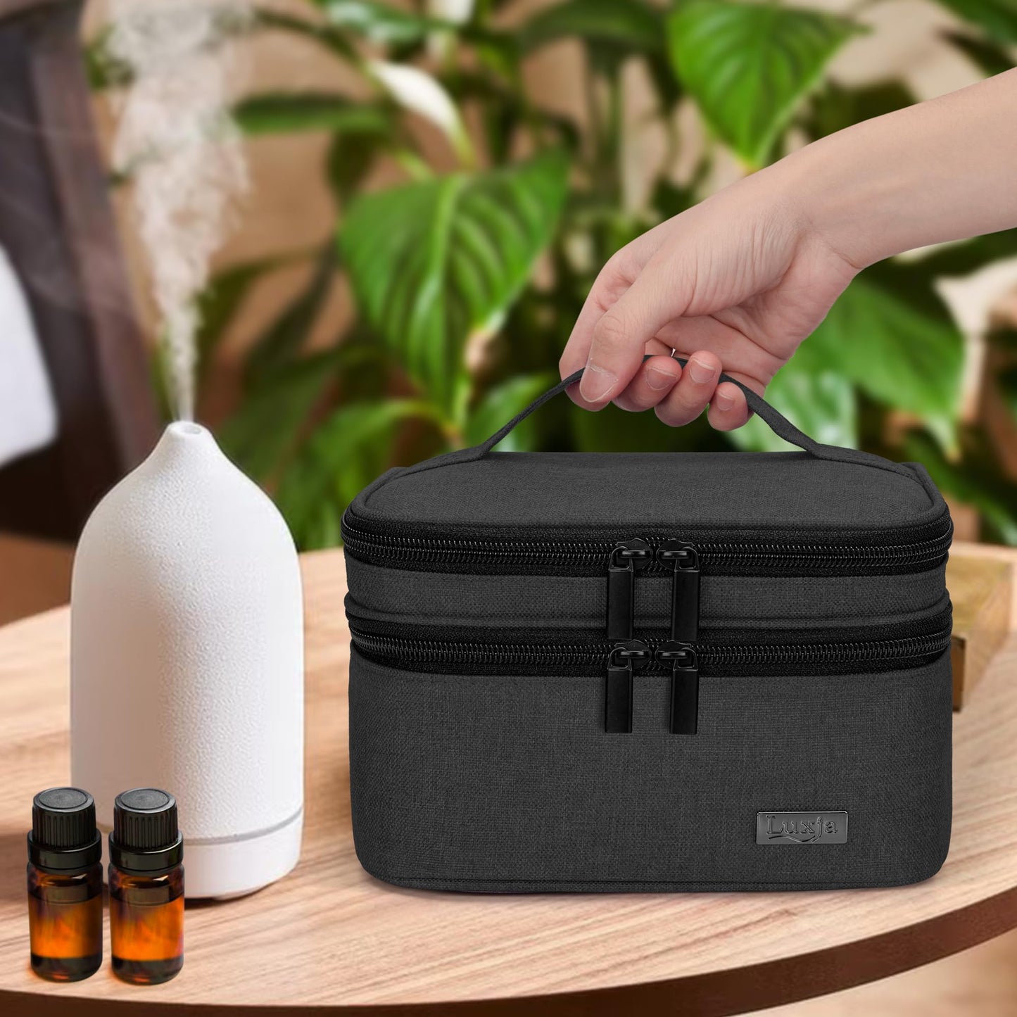 LUXJA Essential Oil Carrying Case - Holds 30 Bottles (5ml-30ml), Double-Layer Organizer, Black (Bag Only)