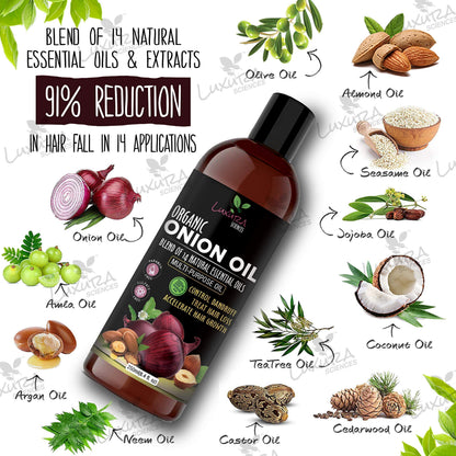 Luxura Sciences Organic Onion Oil | Hair Growth, Dandruff Control & Strong Roots | 8.45 fl oz
