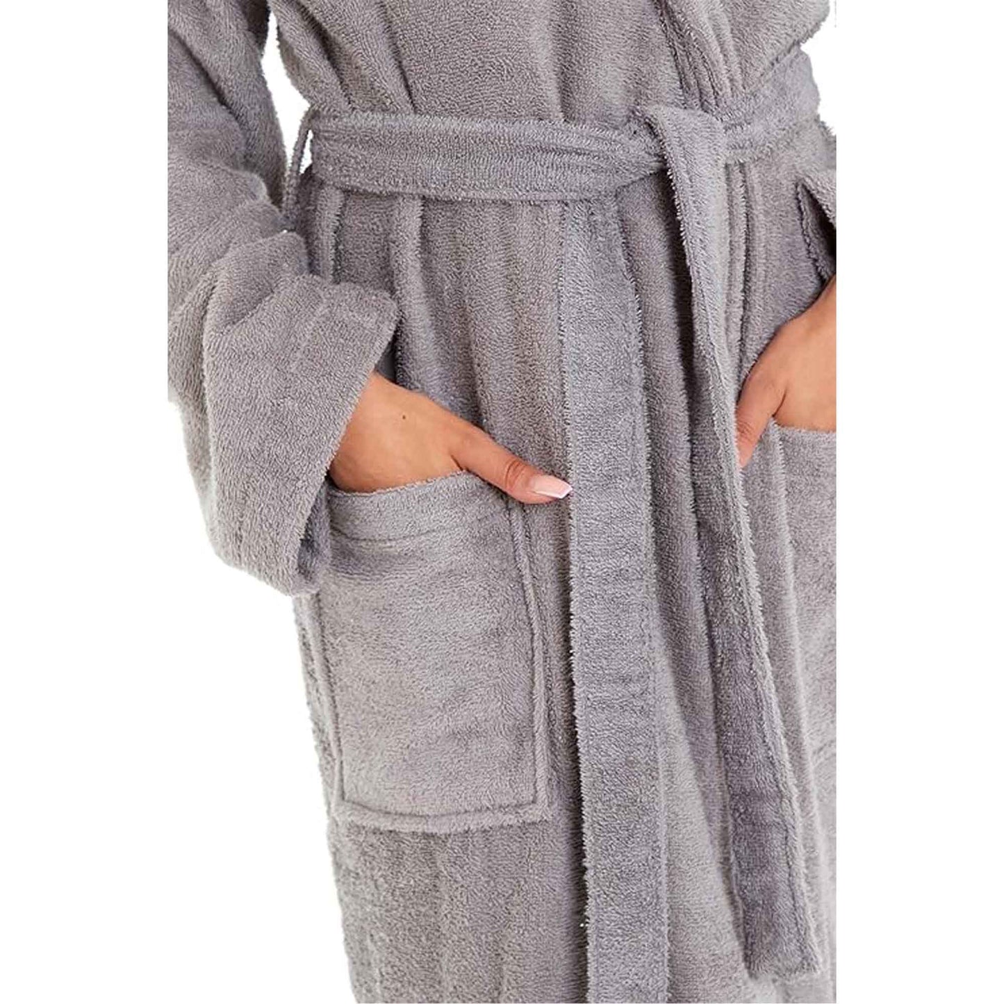 Luxurious Women's Bamboo Hooded Dressing Gown Ultra Absorbent Soft Towelling Robe for Spa Gym Home in Grey or White Sizes S to XL Daisy Dreamer