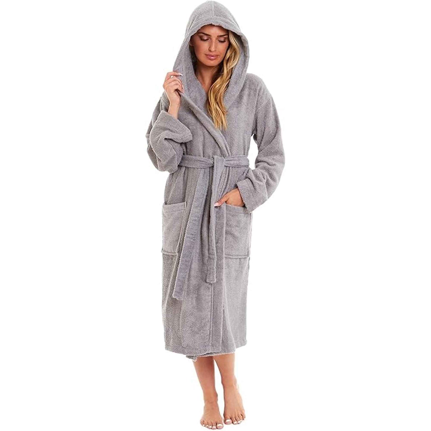 Luxurious Women's Bamboo Hooded Dressing Gown Ultra Absorbent Soft Towelling Robe for Spa Gym Home in Grey or White Sizes S to XL Daisy Dreamer