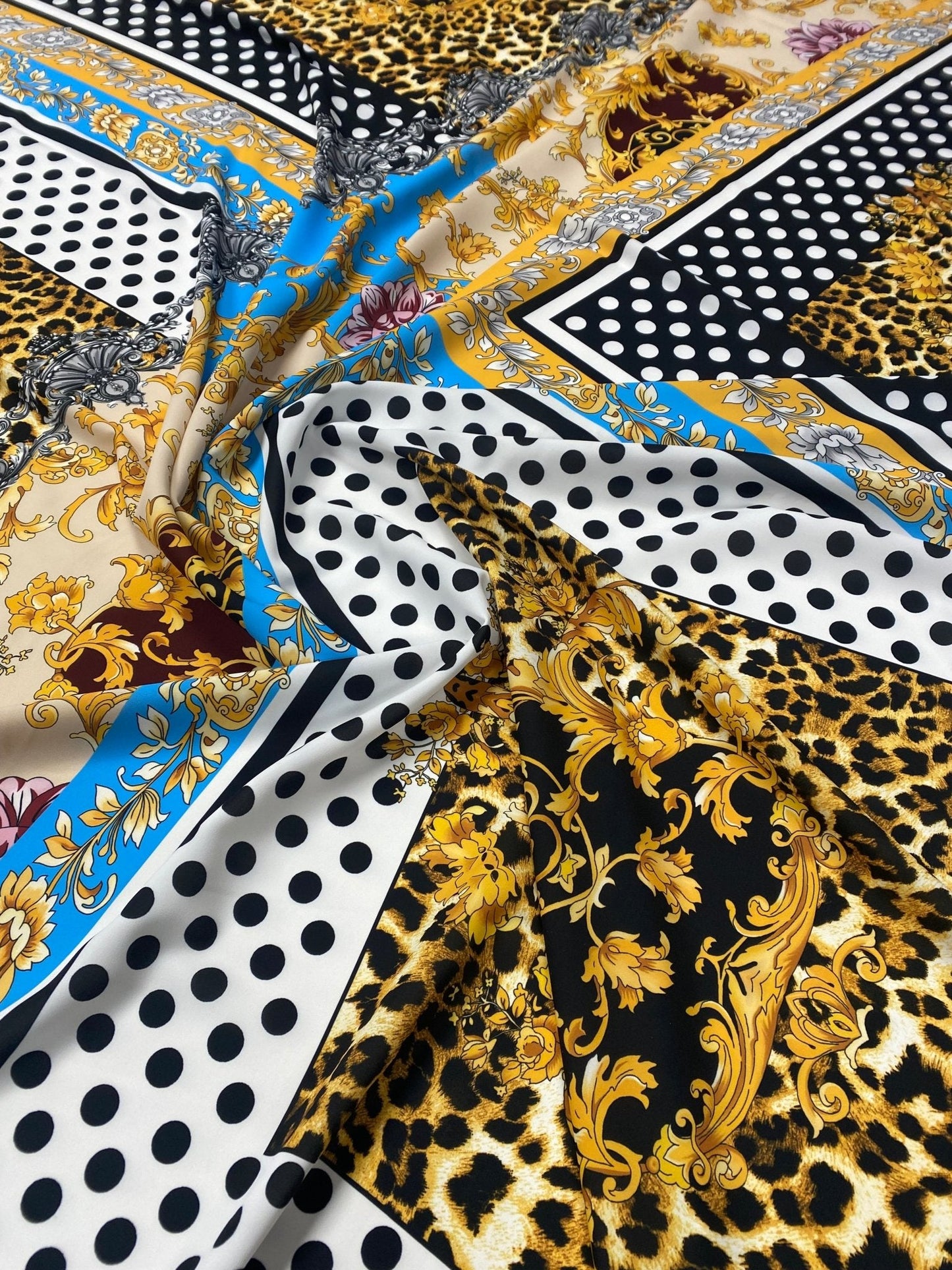 Luxury Baroque Leopard Print Fabric with Polka Dots by Metre