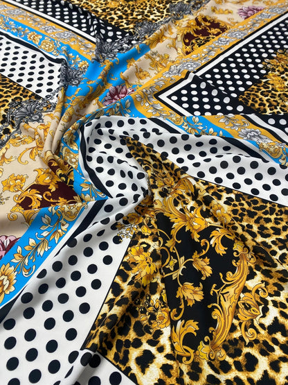 Luxury Baroque Leopard Print Fabric with Polka Dots by Metre