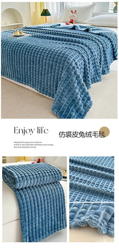 Luxury Imitation Fur Flannel Blanket – Ultra-Soft Winter Throw for Bed, Sofa, or Office Nap